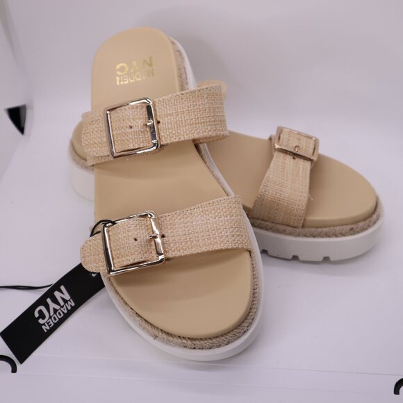 Madden NYC Sandals sz 9 footbed Cushion Contour Footbed two strap beige nwb - Picture 2 of 4